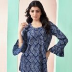 Blue Printed Chanderi Silk Straight Top