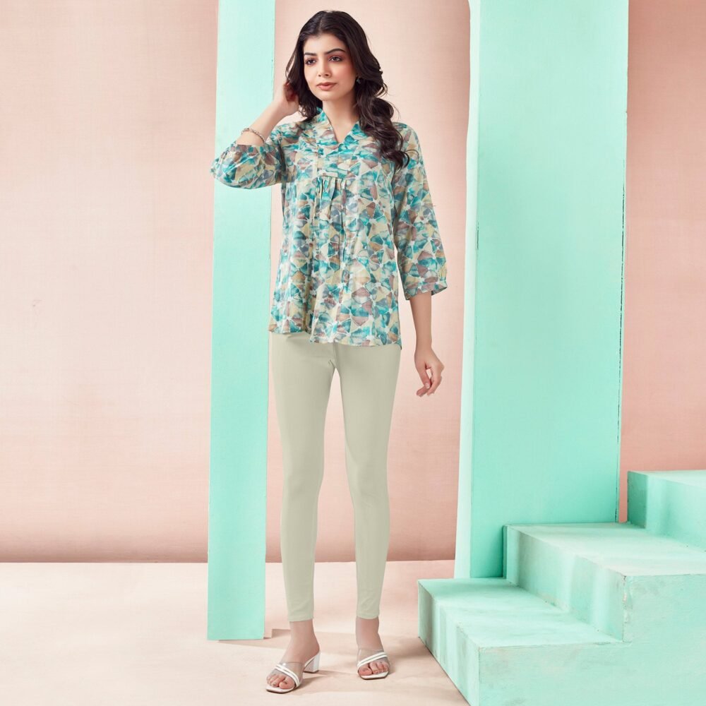 Turquoise Foil Printed Rayon A-Line Top - Image 8