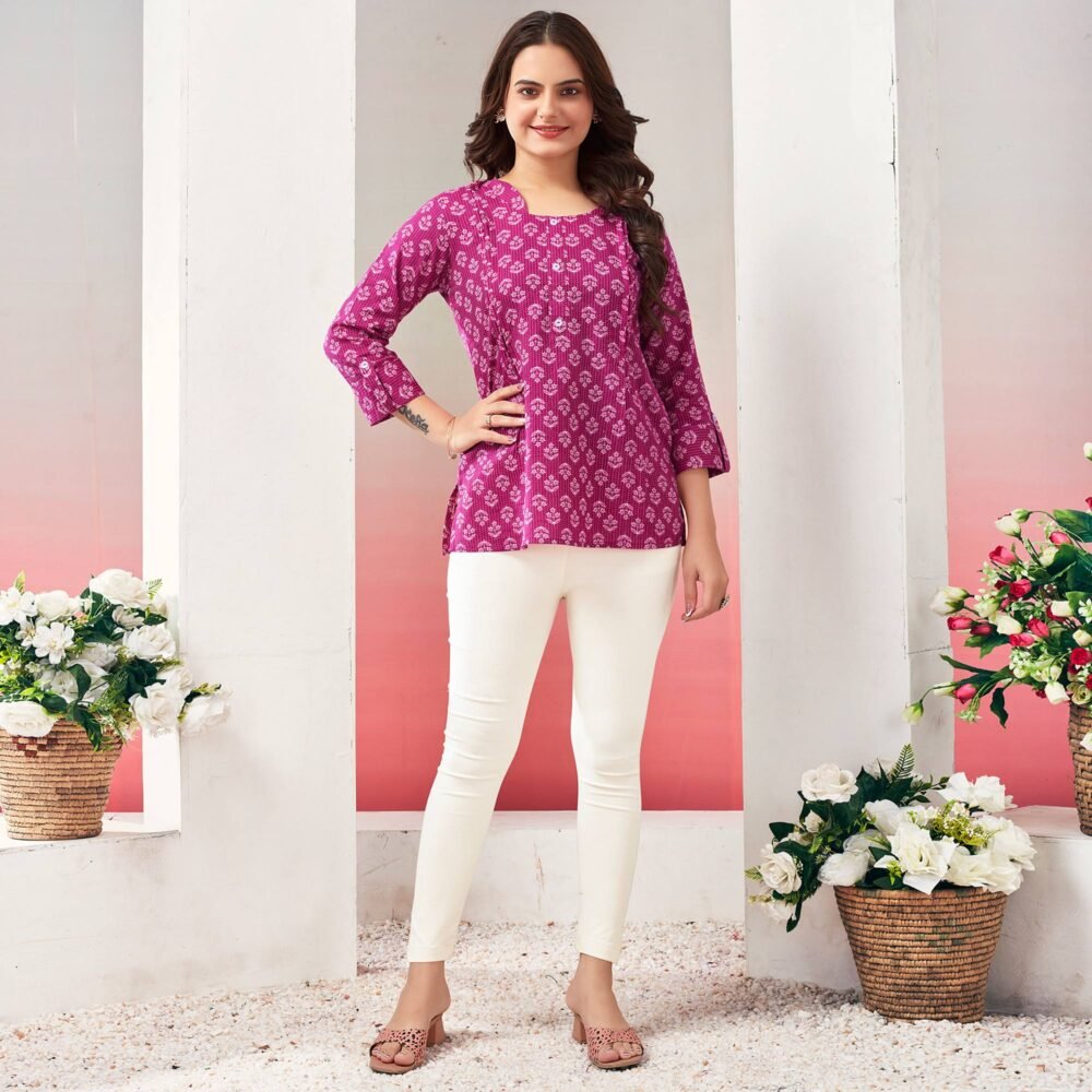 Pink Printed Pure Cotton A-Line Top - Image 6