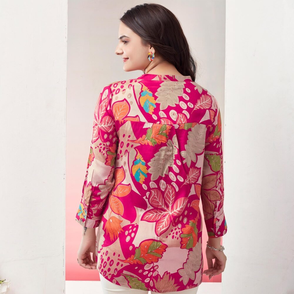 Pink Floral Foil Printed Muslin Top - Image 6