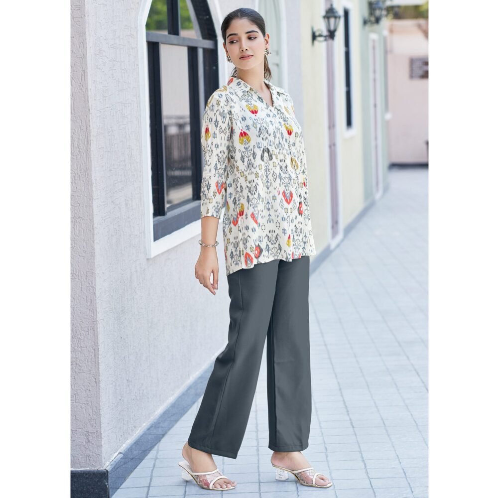 White & Red Printed Chanderi Silk A-Line Top - Image 7