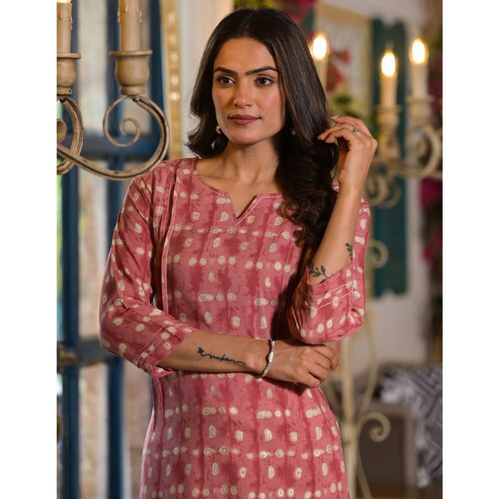 Pink Printed Rayon Straight Kurti - Image 3