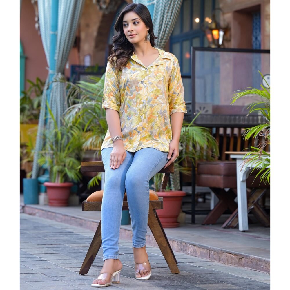 Mustard Foil Printed Rayon Top - Image 7