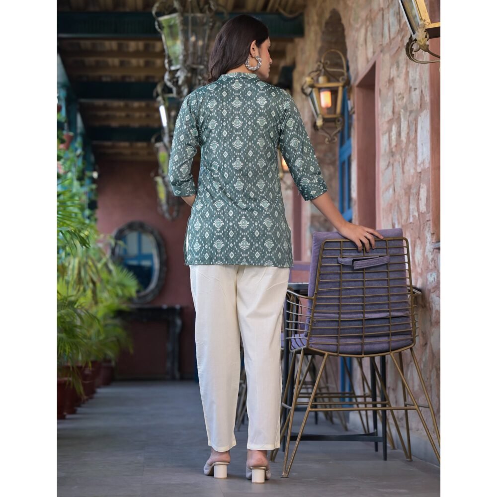 Sea Green Floral Printed Rayon Straight Top - Image 8