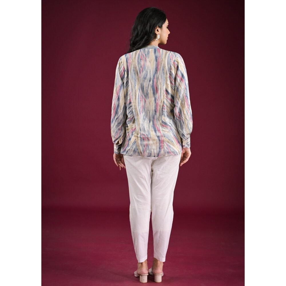 Blue Foil Printed Chanderi Silk A-Line Top - Image 7