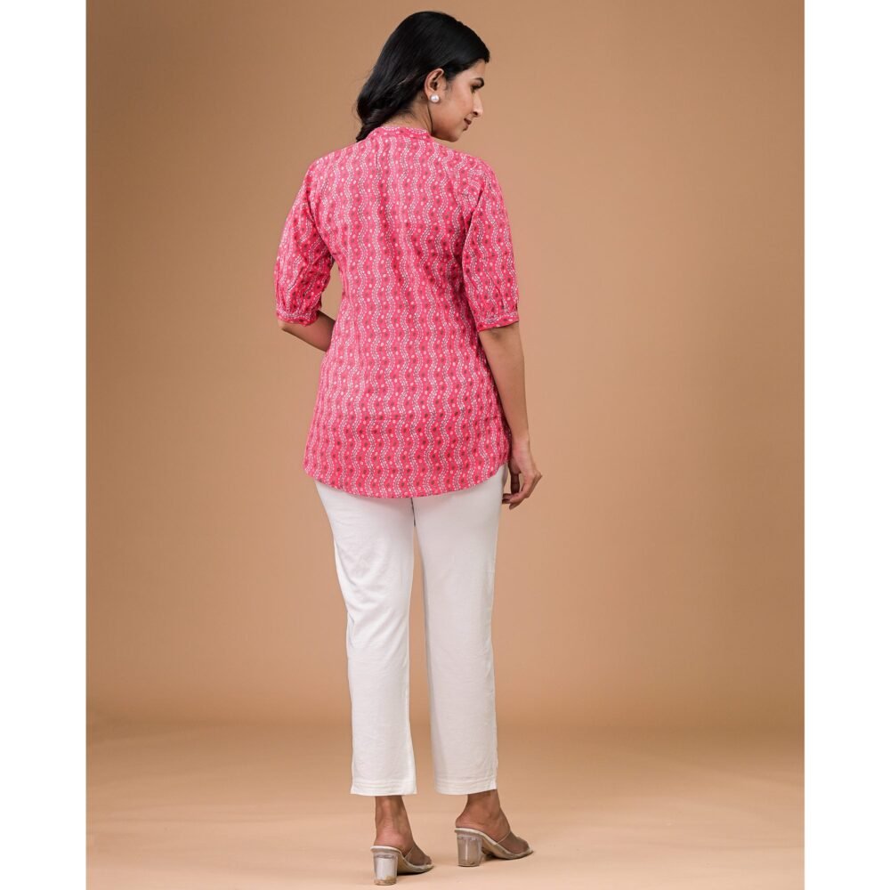Pink Foil Printed Pure Cotton A-Line Top - Image 7