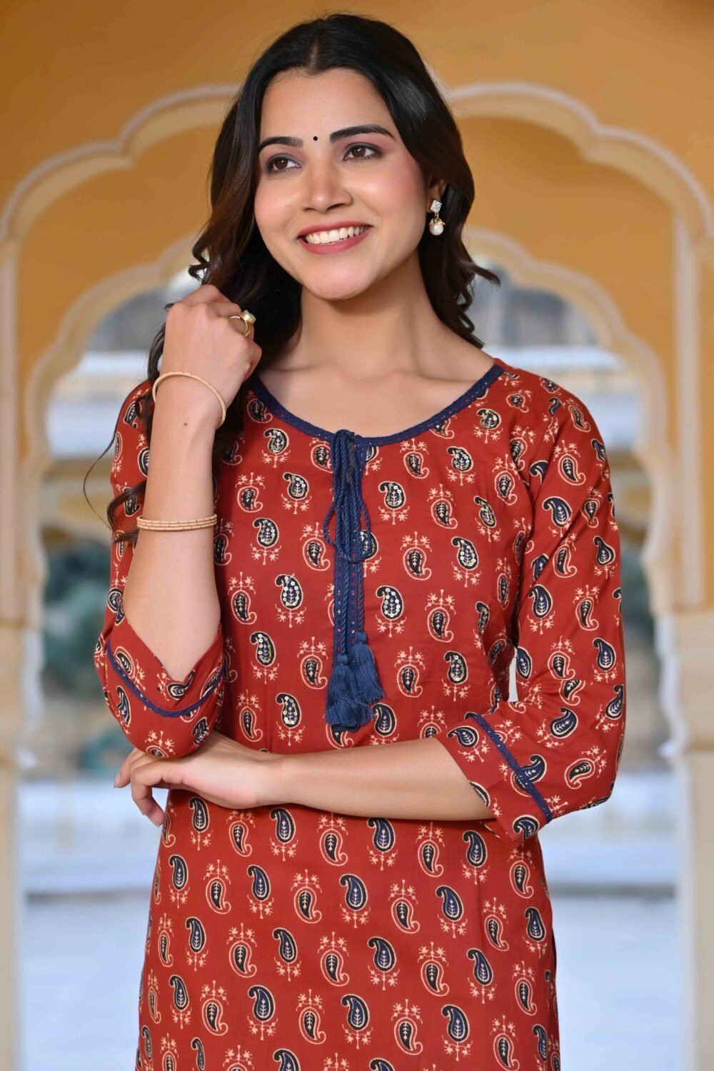 Turkey Red Paisley Printed Pure Cotton Straight Kurti - Image 7