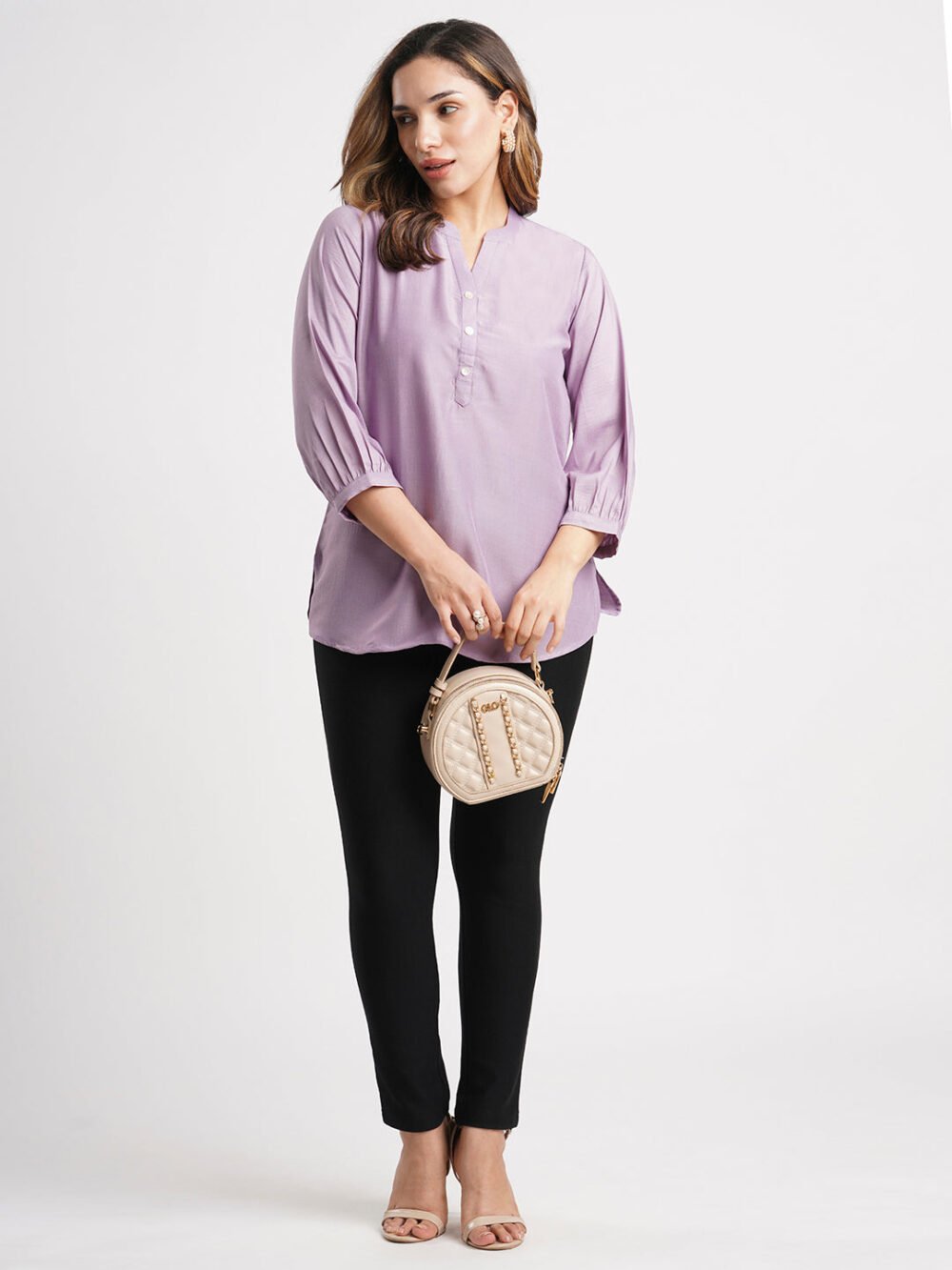 Lavender Solid Poly Chinon Straight Top - Image 7