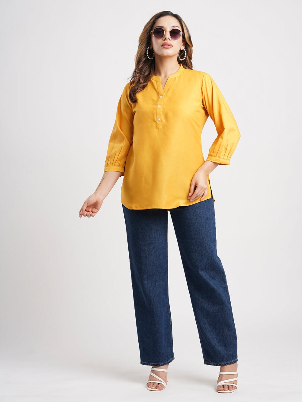 Mustard Solid Poly Chinon Straight Top - Image 7