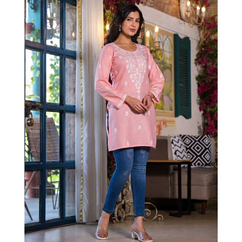 Peach Embroidered Rayon Straight Top - Image 8