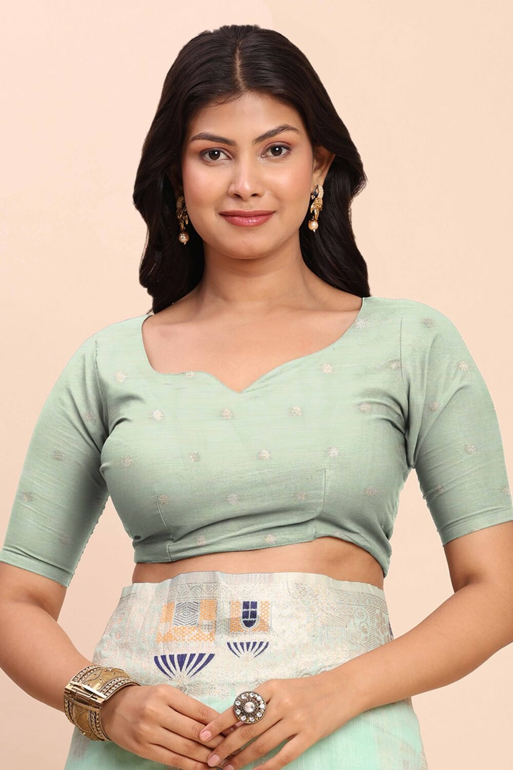 Sea Green Bloom Zari Woven Linen Cotton Saree Adorned With Floral Motifs & A Tassel Finish - Image 7