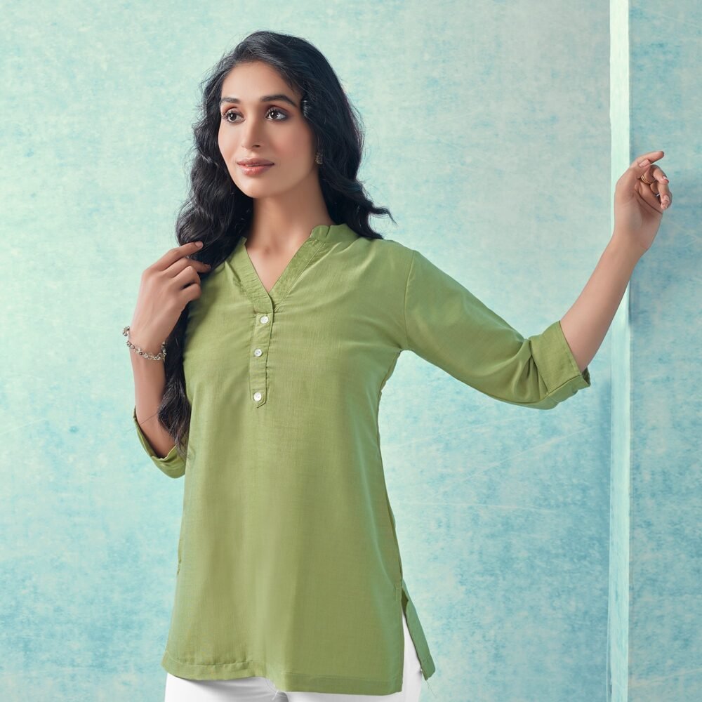 Green Solid Cotton Blend Top - Image 6
