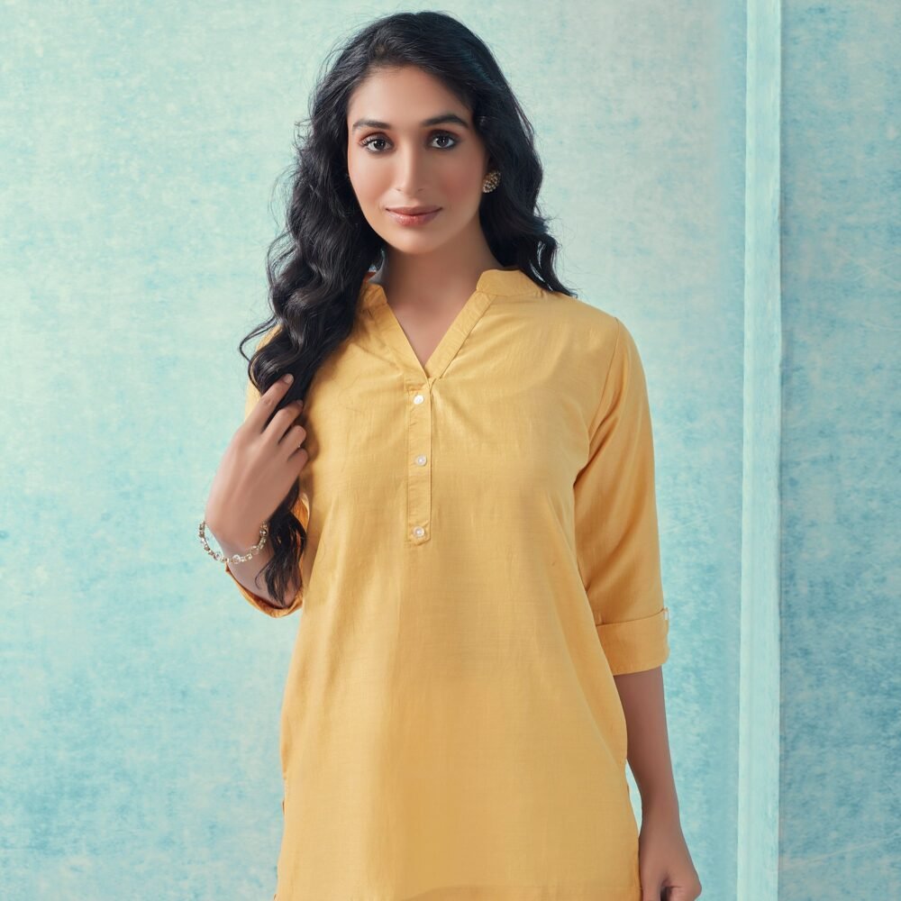 Yellow Solid Cotton Blend Top - Image 6