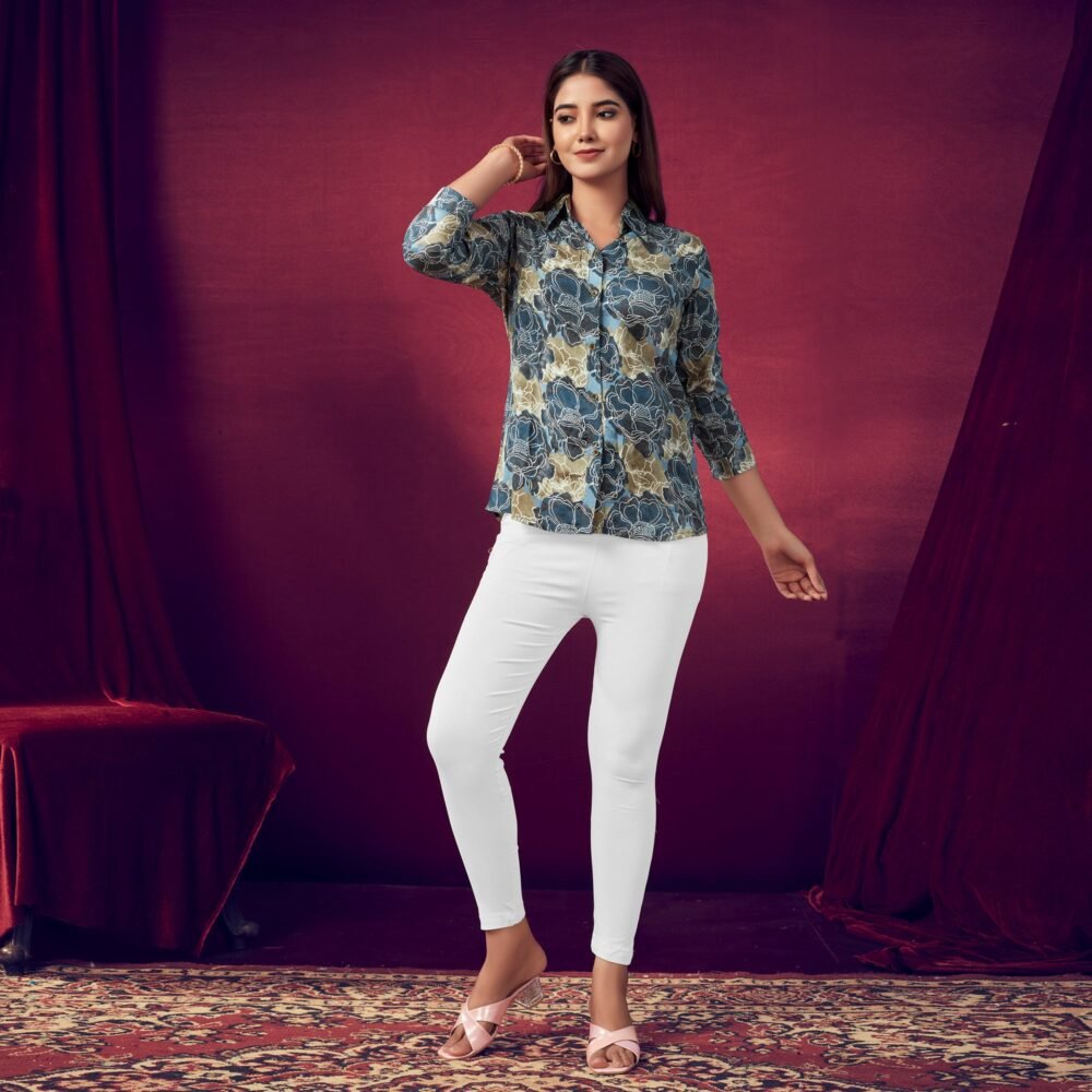Grey Foil Printed Straight Muslin Top - Image 6