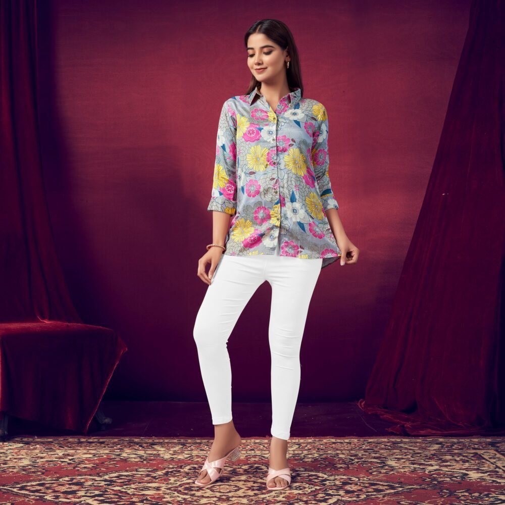 Grey Foil Printed Straight Muslin Top - Image 6