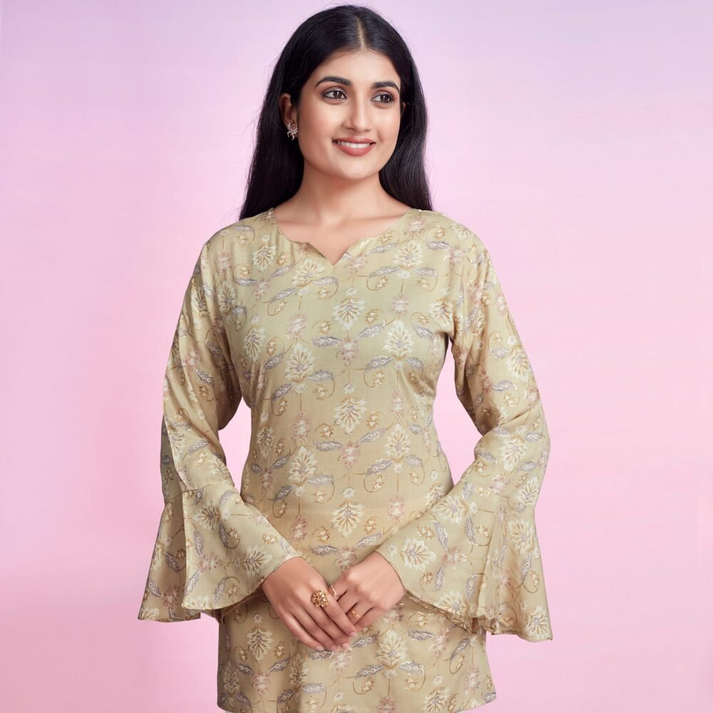 Chikoo Floral Foil Printed Chanderi Silk Top - Image 7