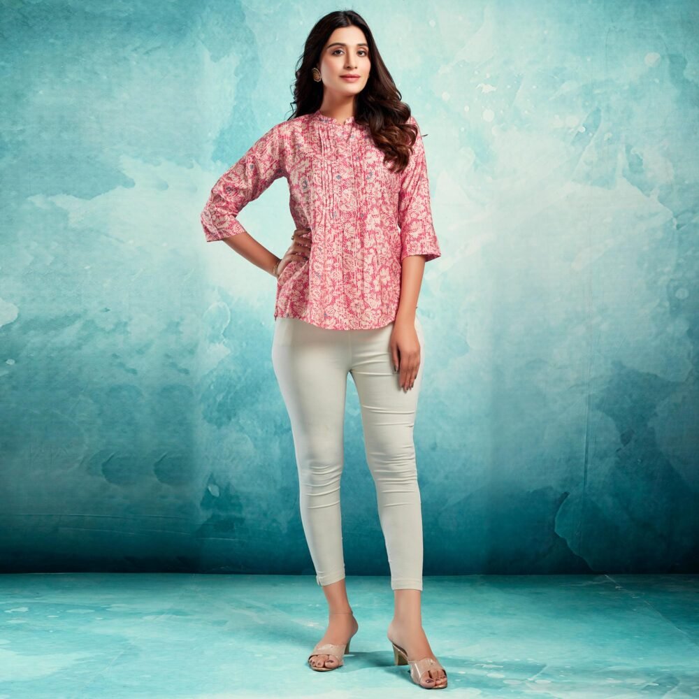 Red Floral Chanderi Silk Straight Top - Image 7