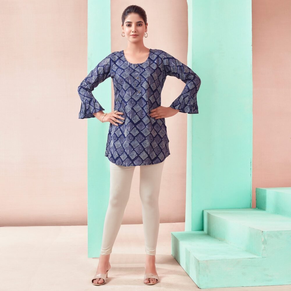 Blue Printed Chanderi Silk Straight Top - Image 7