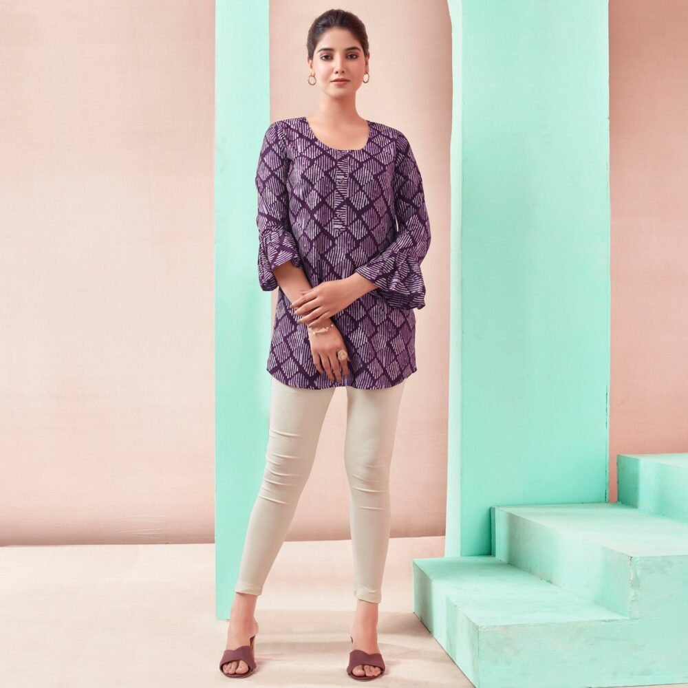 Purple Printed Chanderi Silk Straight Top - Image 7