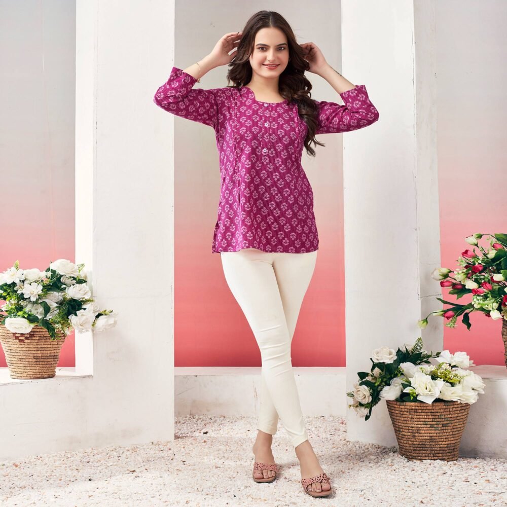 Pink Printed Pure Cotton A-Line Top - Image 7