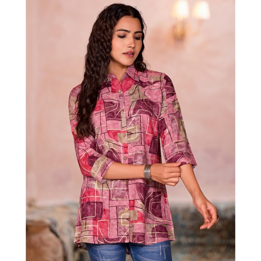 Purple Foil Printed Rayon Top - Image 8