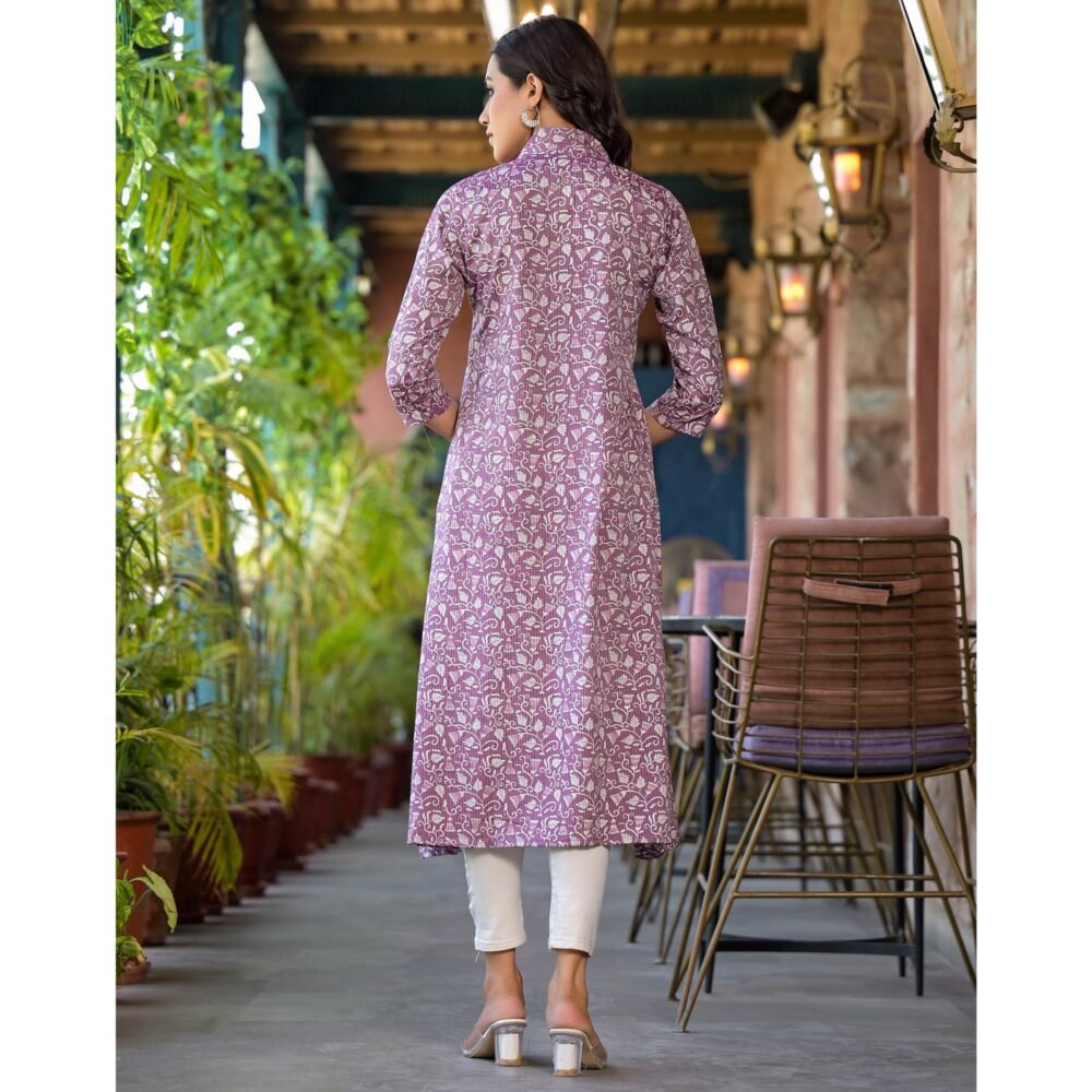 Purple Floral Printed Rayon A-line Kurti - Image 8