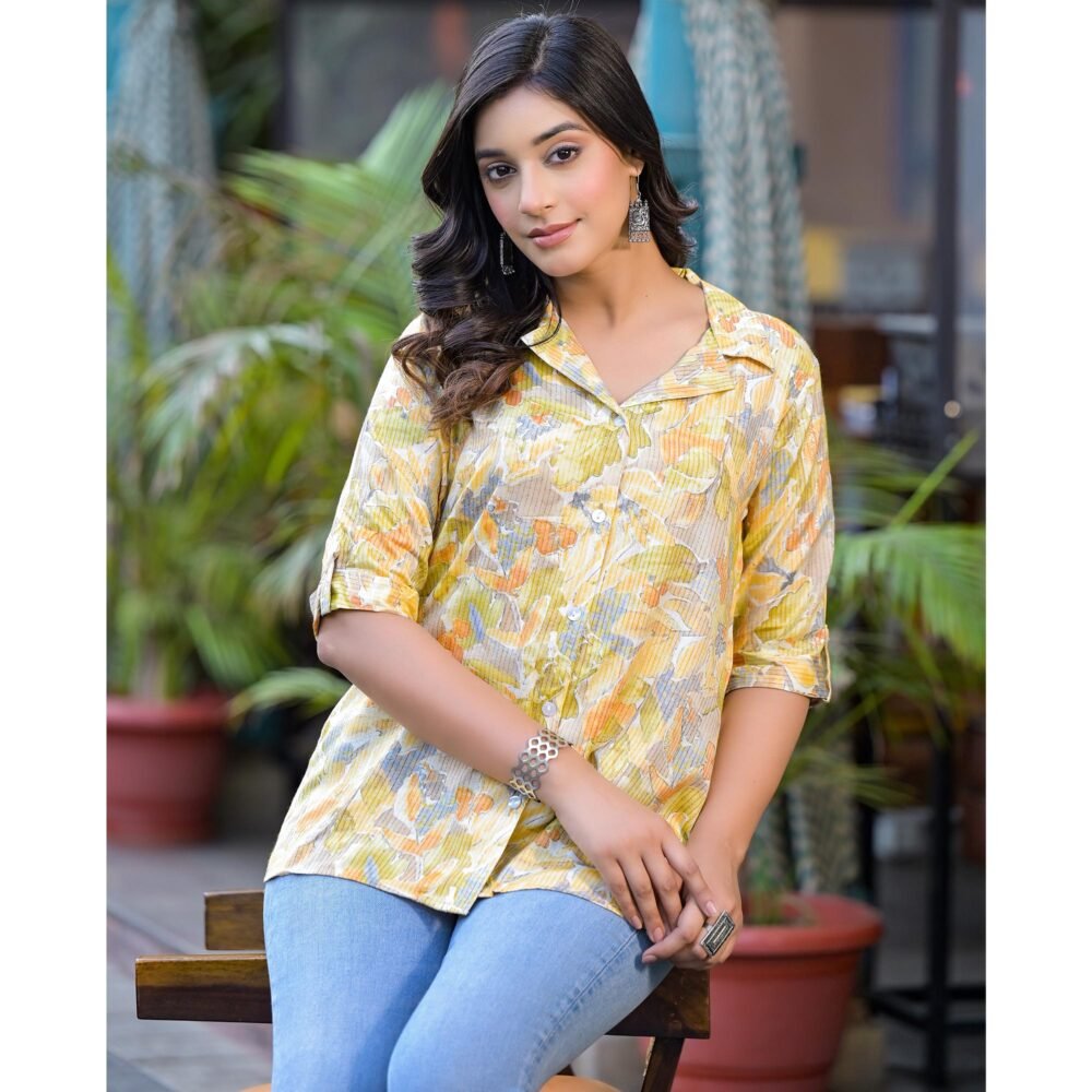 Mustard Foil Printed Rayon Top - Image 8
