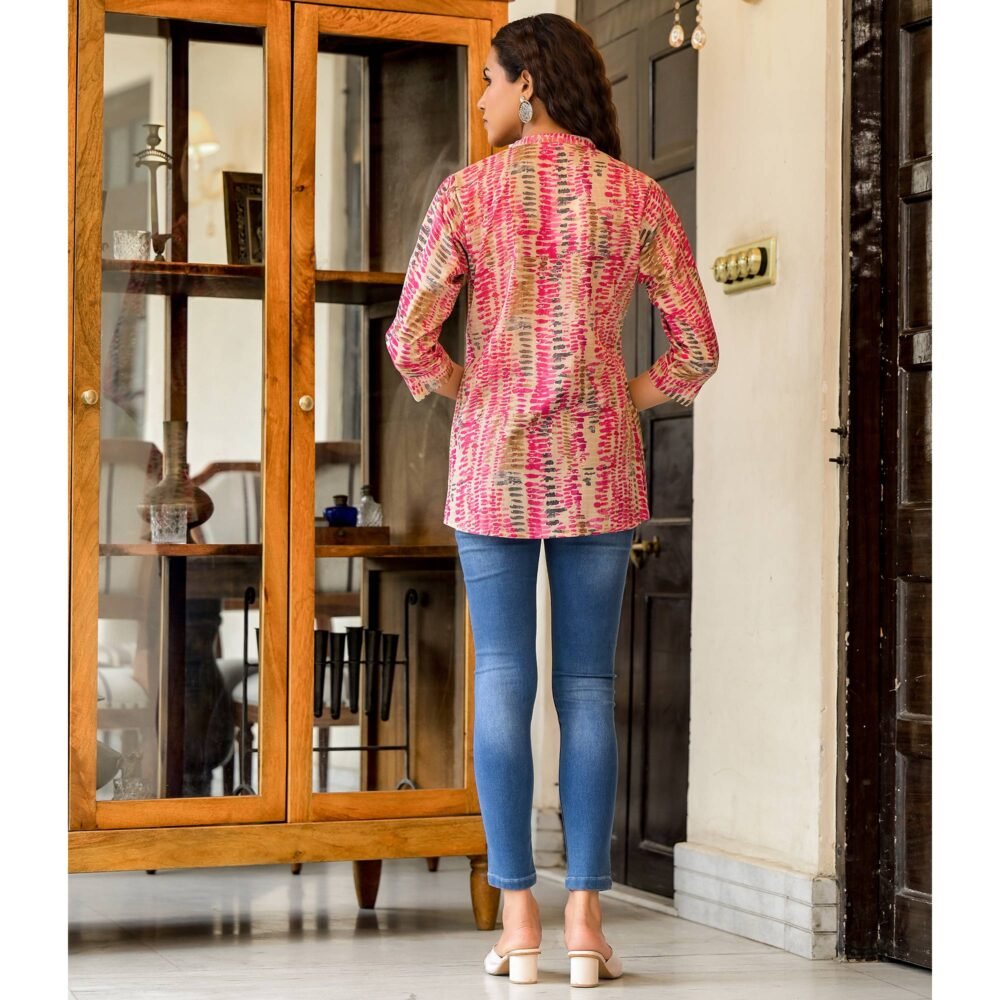Rani Pink Foil Printed Pure Cotton A-Line Top - Image 8