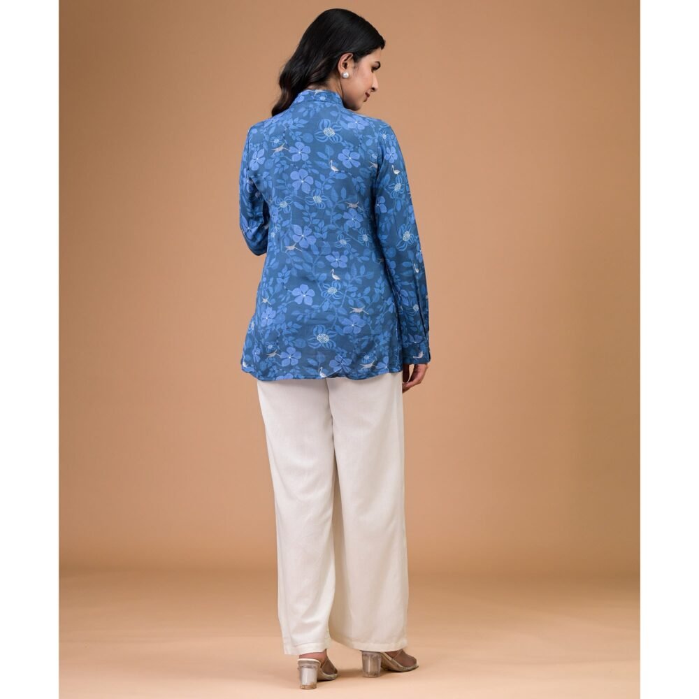 Blue Foil Printed Muslin Shirt - Image 8