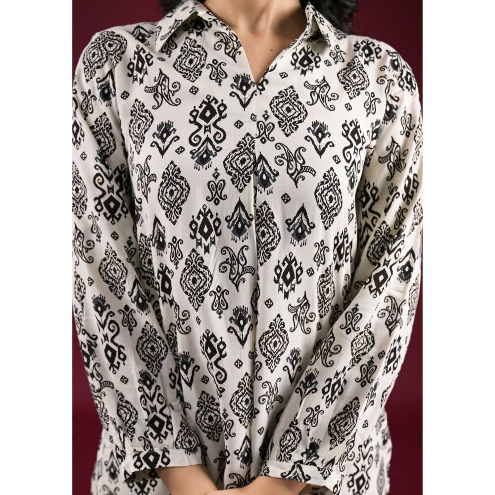 White & Black Floral Printed Rayon Top - Image 8