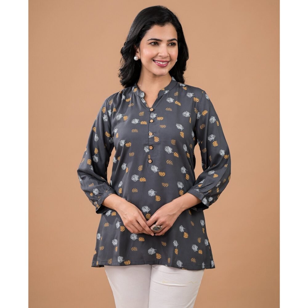 Grey Printed Rayon Top - Image 8