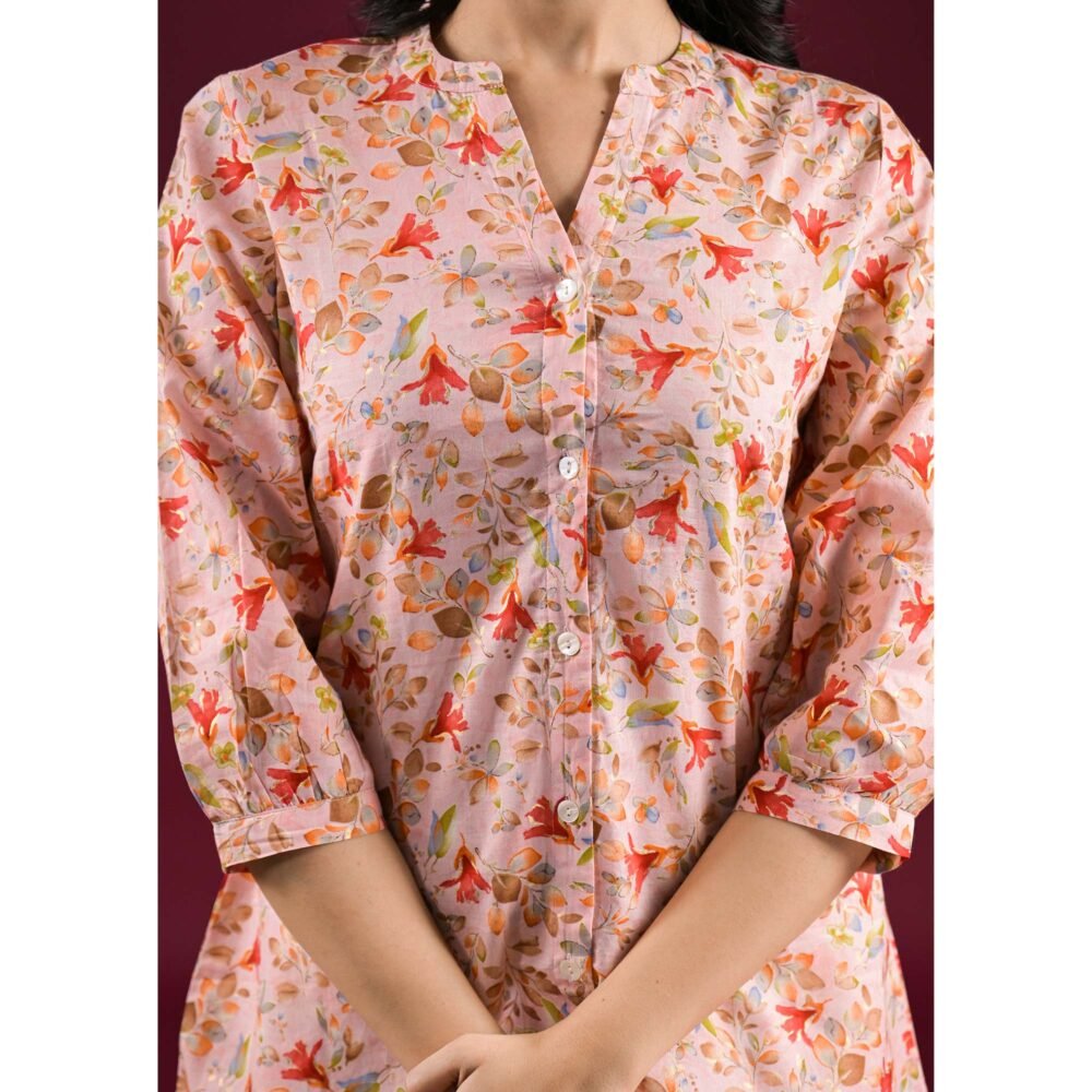 Peach Floral Printed Pure Cotton Top - Image 8