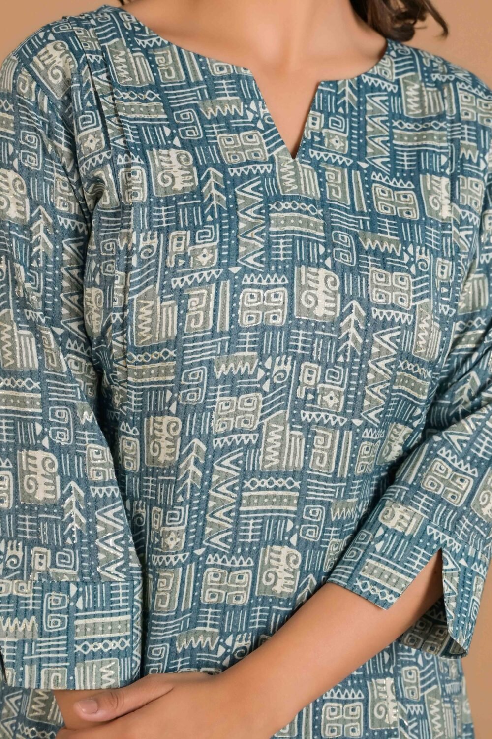 Blue Printed Pure Cotton Straight Top - Image 3