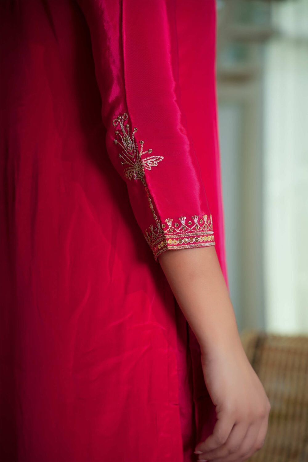 Glamorous Red Crepe Straight Suit with Intricate Sequin Embroidery - Image 8