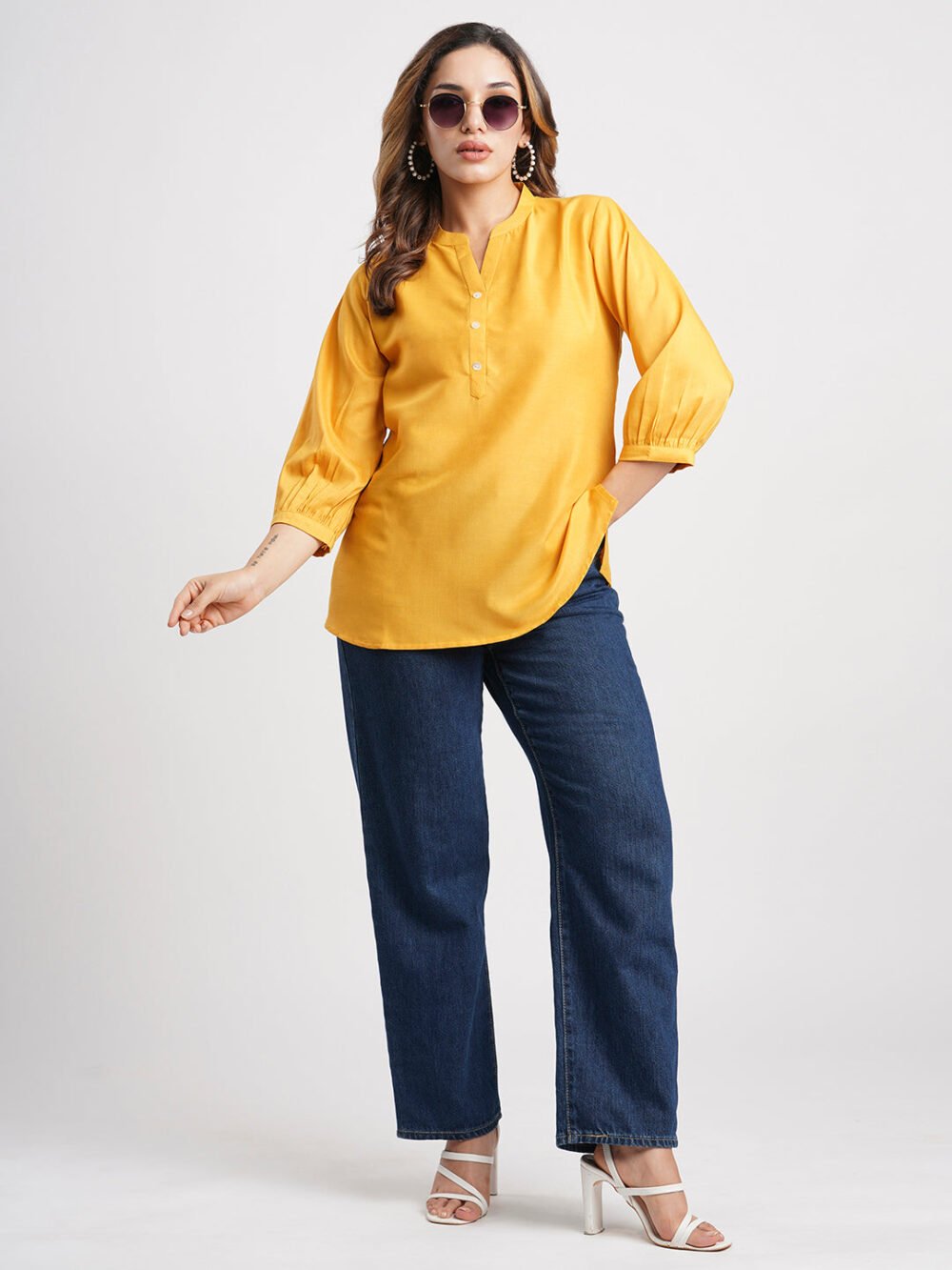 Mustard Solid Poly Chinon Straight Top - Image 8