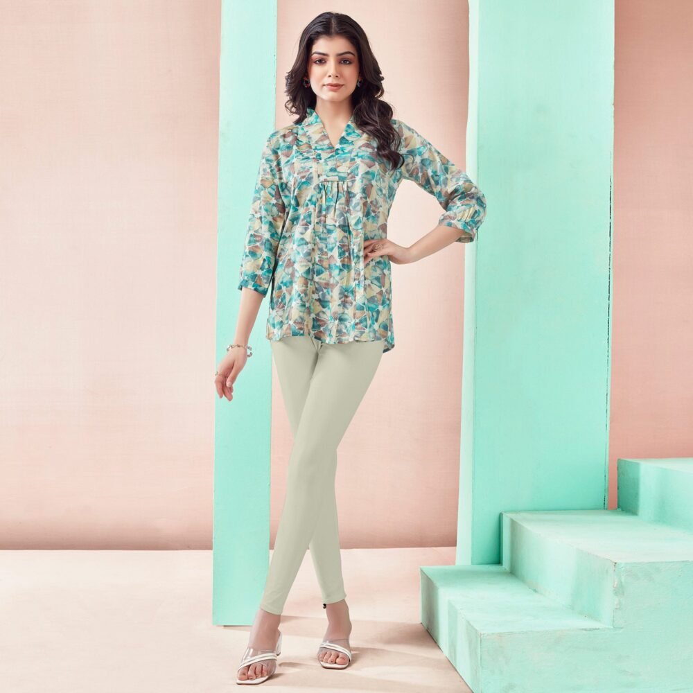 Turquoise Foil Printed Rayon A-Line Top - Image 4