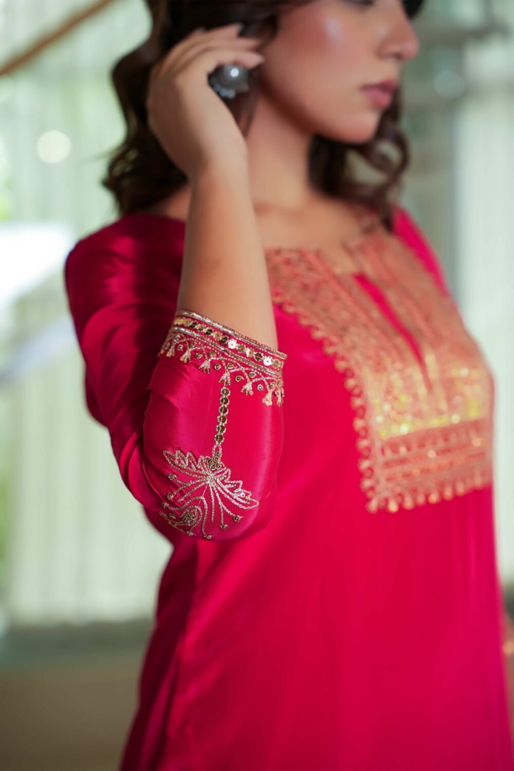Glamorous Red Crepe Straight Suit with Intricate Sequin Embroidery - Image 9