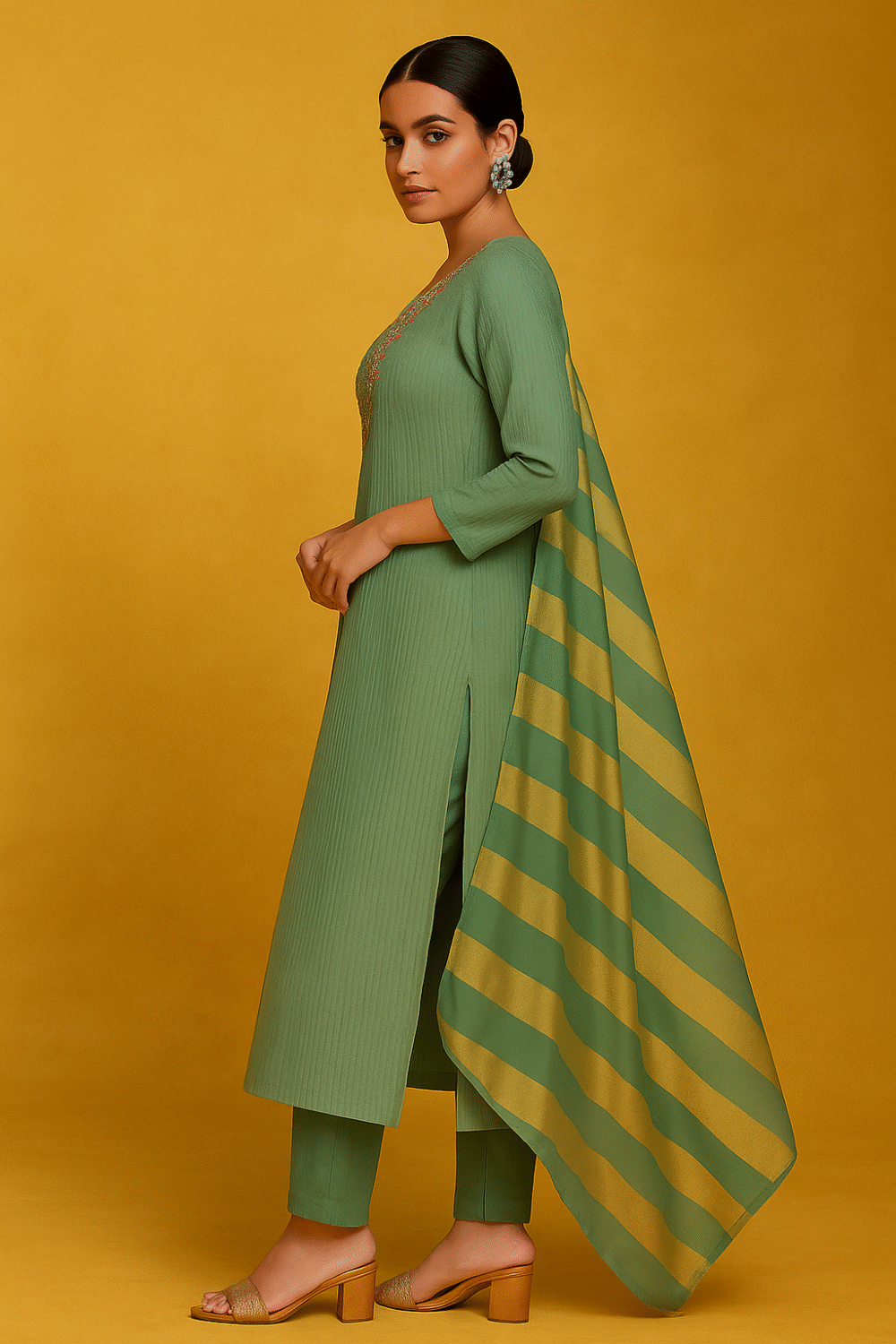 Green Shimmer Rinkal Style Suit with Beads and Stone Hand Embellishments - Image 4