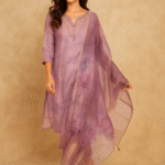 Lavender Floral Embroidered Salwar Suit Adorned With Delicate Beads Work On Shimmer