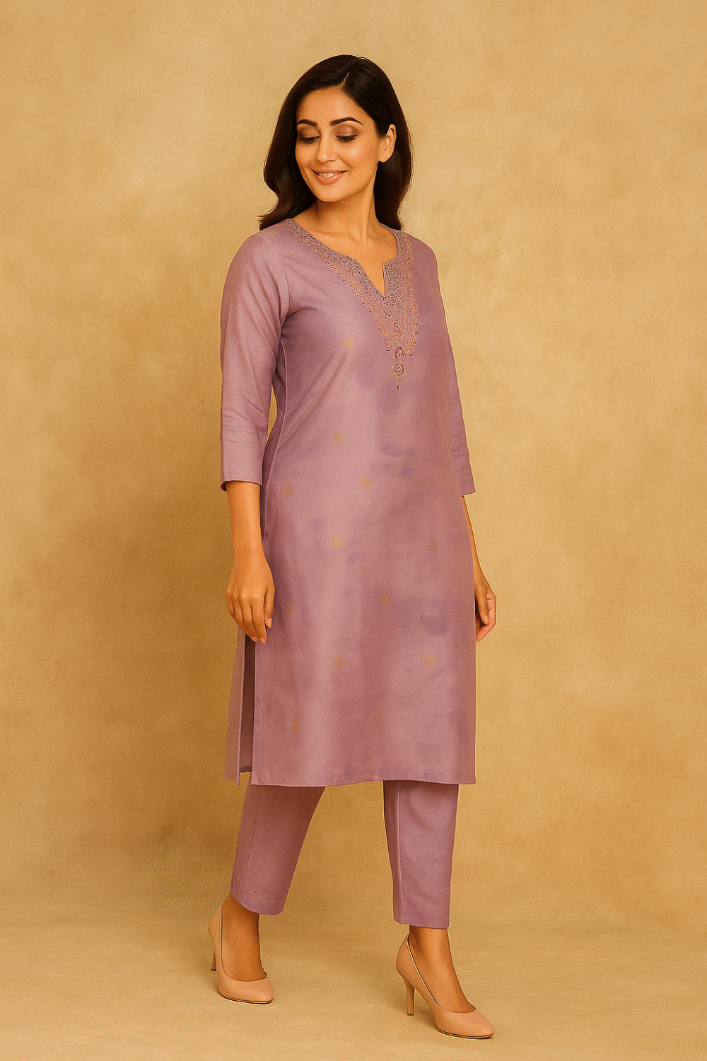 Lavender Floral Embroidered Salwar Suit Adorned With Delicate Beads Work On Shimmer - Image 4