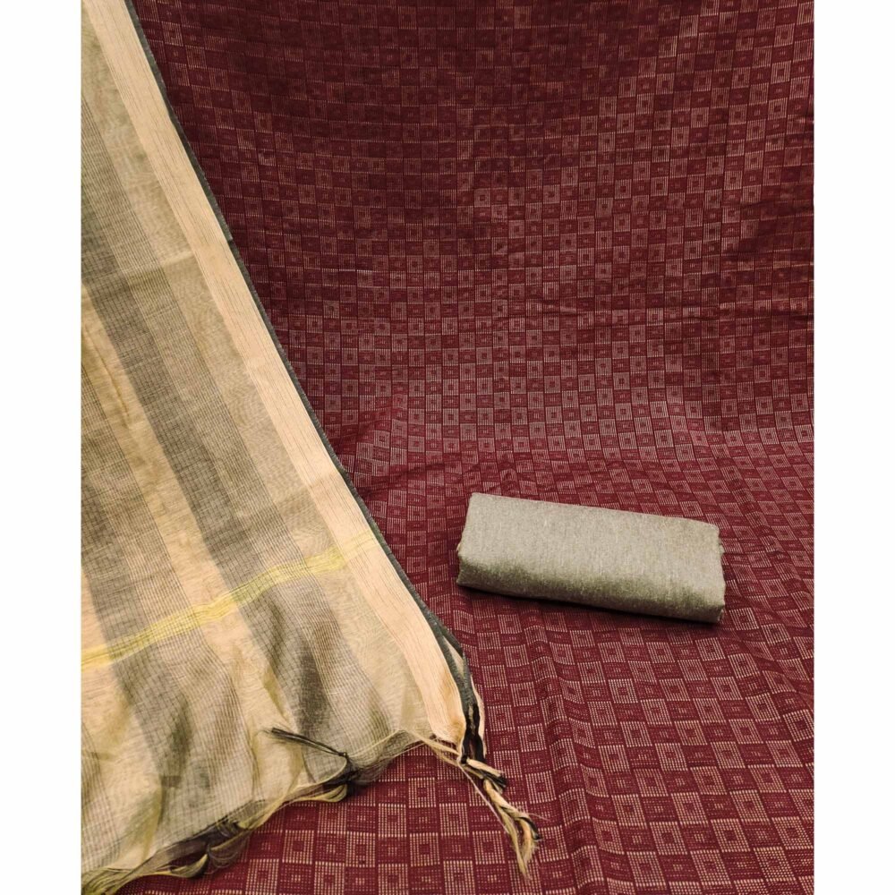 Maroon Woven Cotton Blend Dress Material - Image 11