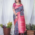Pure Banarasi Digitally Printed Silk Saree Weaved With Zari Comes With Tassels.