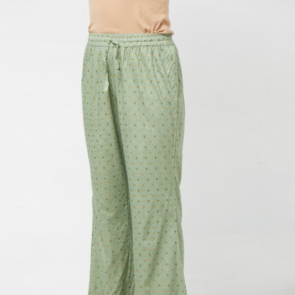 Pastel Green Printed Cotton Blend Kurti-Palazzo Set - Image 8